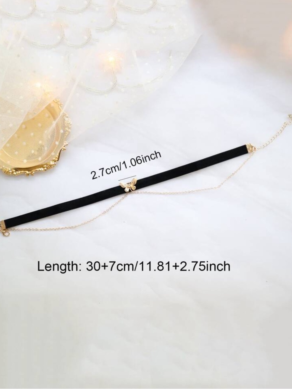 Black Velvet Butterfly Choker with Gold Chain Accent - Picture 3 of 3